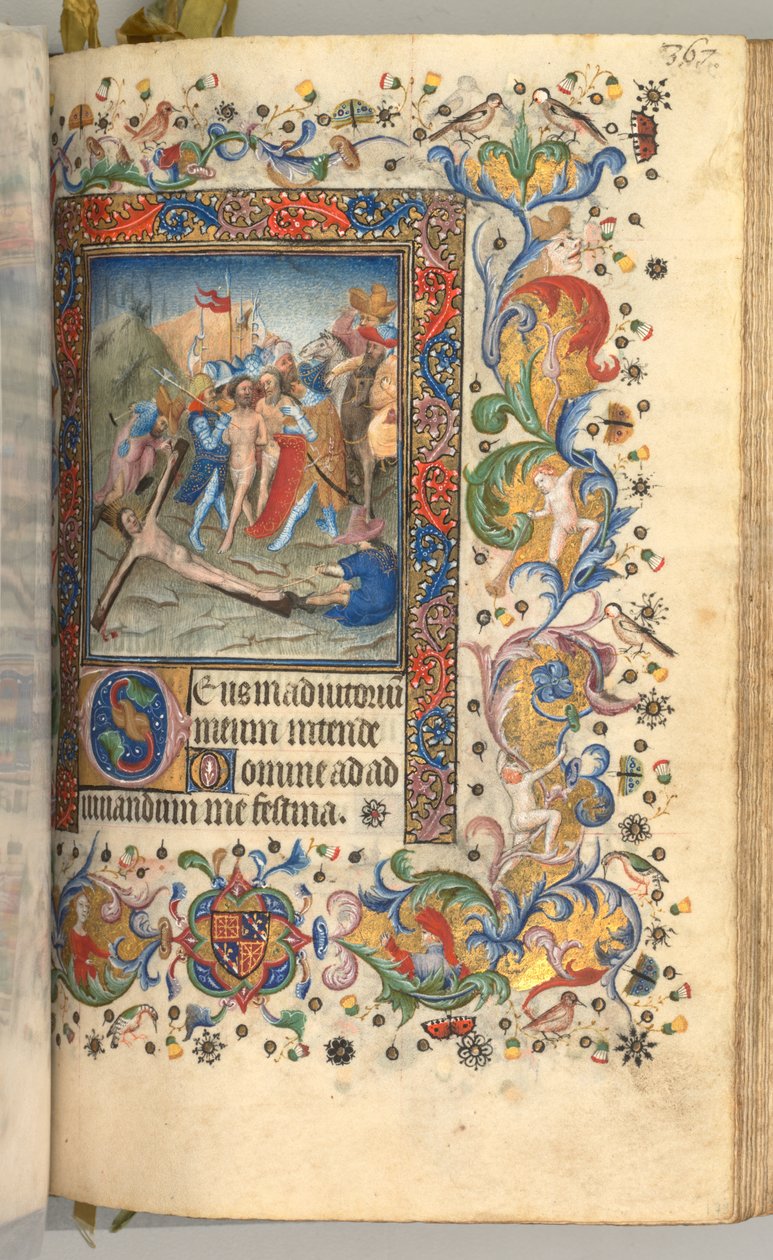 Timer for Karl den adelige, konge av Navarra 1361-1425: fol. 179r, Kristus naglet til korset, ca. 1 av Master of the Brussels Initials and Associates