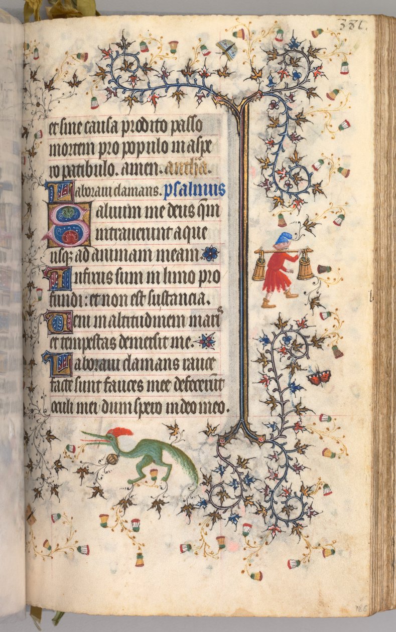 Timer for Karl den adelige, konge av Navarra 1361-1425: fol. 186r, tekst, ca. 1405. av Master of the Brussels Initials and Associates