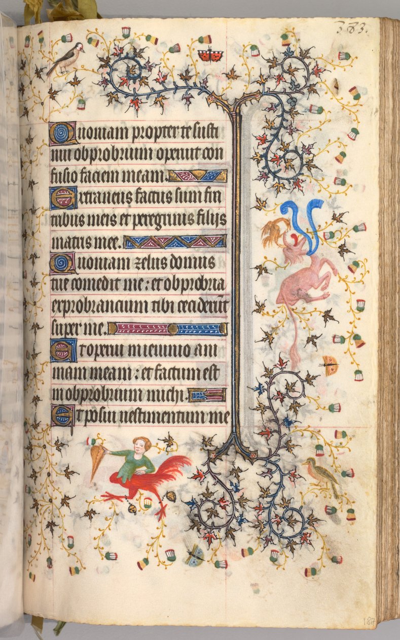 Timer for Karl den adelige, konge av Navarra 1361-1425: fol. 187r, tekst, ca. 1405. av Master of the Brussels Initials and Associates