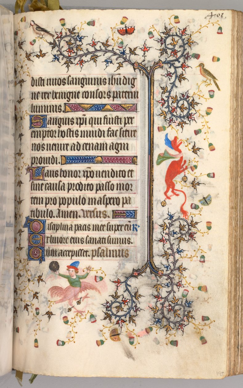 Timer for Karl den adelige, konge av Navarra 1361-1425: fol. 195r, tekst, ca. 1405. av Master of the Brussels Initials and Associates