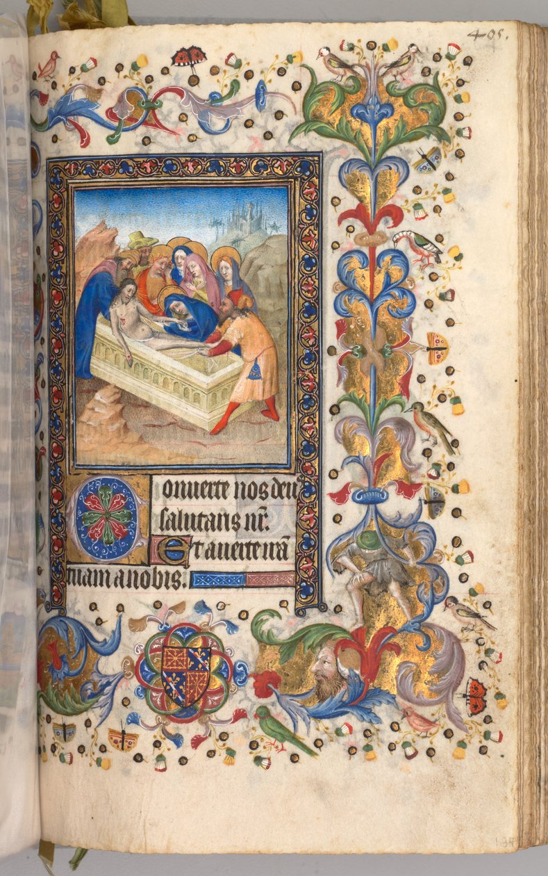 Timer for Karl den adelige, konge av Navarra 1361-1425: fol. 197r, Entombment of Christ, ca. 1405. av Master of the Brussels Initials and Associates