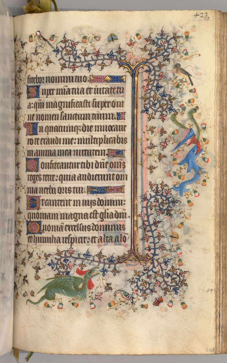 Timer for Karl den adelige, konge av Navarra 1361-1425: fol. 206r, tekst, ca. 1405. av Master of the Brussels Initials and Associates