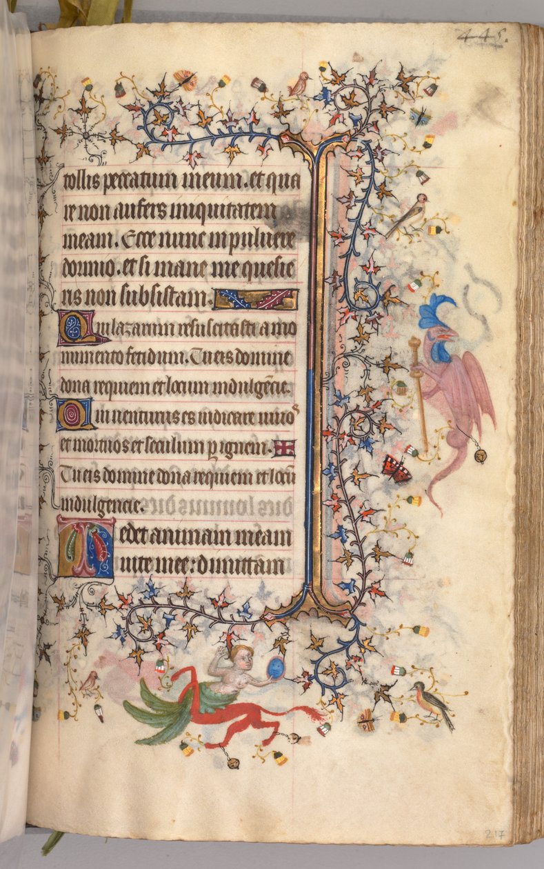 Timer for Karl den adelige, konge av Navarra 1361-1425: fol. 217r, tekst, ca. 1405. av Master of the Brussels Initials and Associates