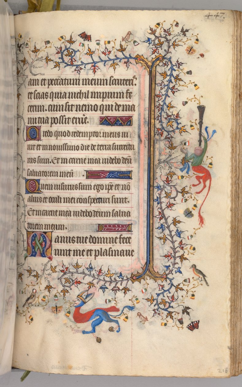 Timer for Karl den adelige, konge av Navarra 1361-1425: fol. 218r, tekst, ca. 1405. av Master of the Brussels Initials and Associates