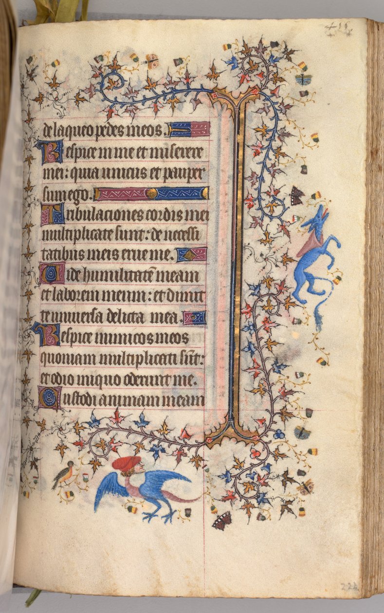 Timer for Karl den adelige, konge av Navarra 1361-1425: fol. 222r, tekst, ca. 1405. av Master of the Brussels Initials and Associates