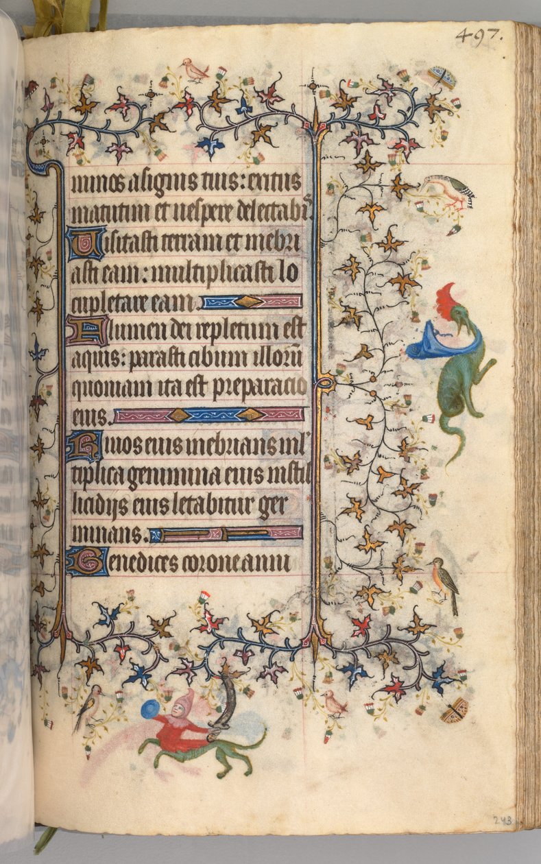 Timer for Karl den adelige, konge av Navarra 1361-1425: fol. 243r, tekst, ca. 1405. av Master of the Brussels Initials and Associates