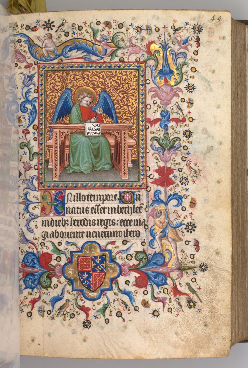 Timer for Karl den adelige, konge av Navarra 1361-1425: fol. 25a, St. Matteus, ca. 1405. av Master of the Brussels Initials and Associates