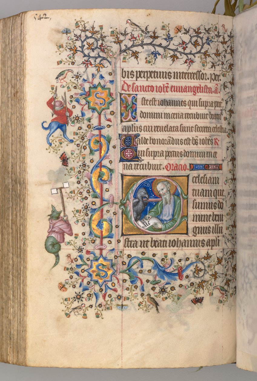 Timer for Karl den adelige, konge av Navarra 1361-1425: fol. 265v, St. Johannes evangelisten, ca. 1405 av Master of the Brussels Initials and Associates