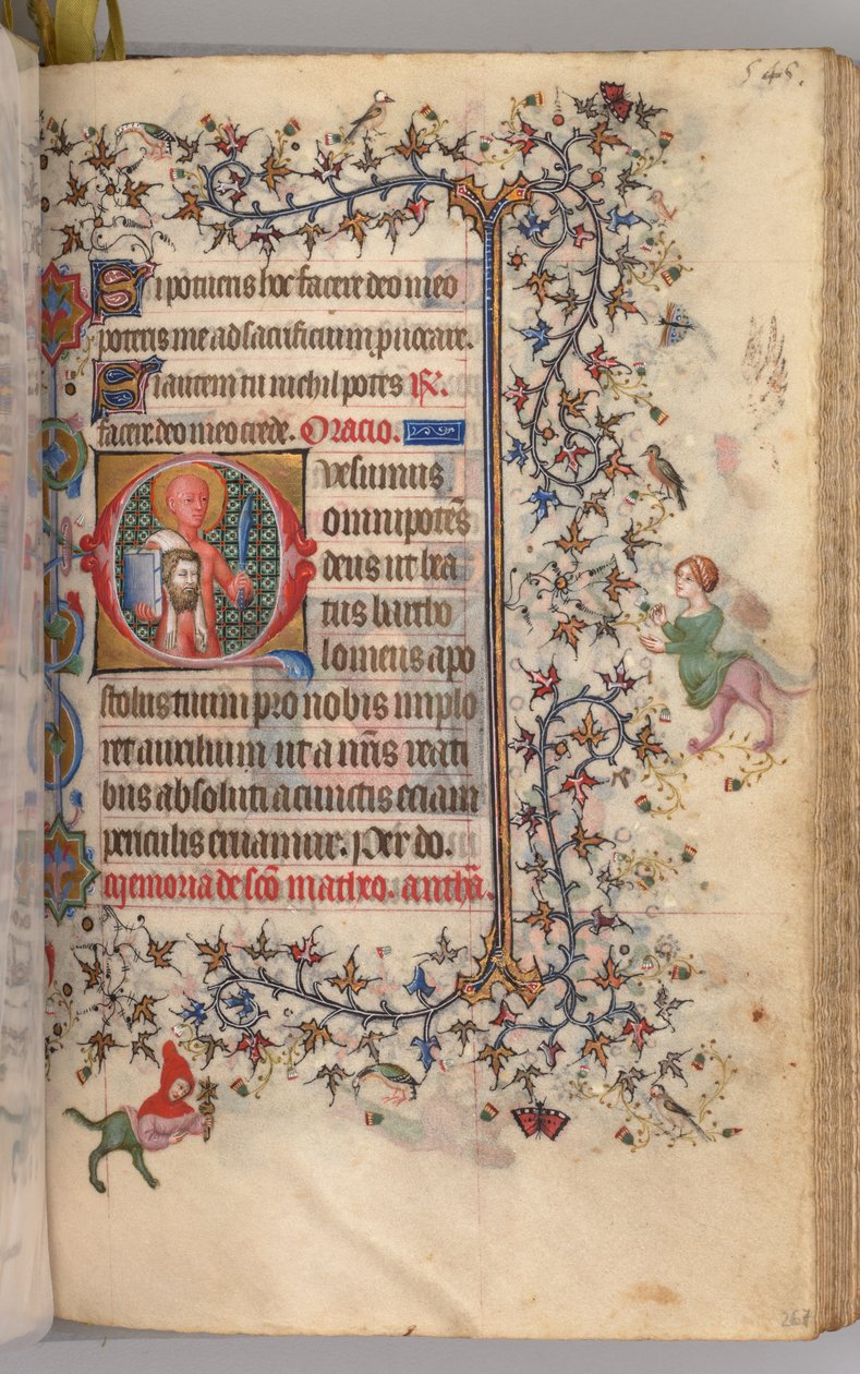 Timer for Karl den adelige, konge av Navarra 1361-1425: fol. 267r, St. Bartolomeus, ca. 1405. av Master of the Brussels Initials and Associates