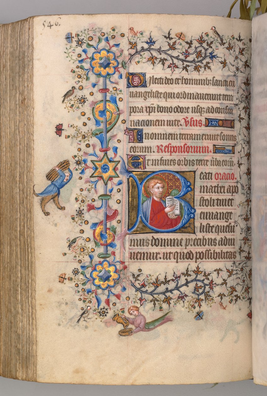 Timer for Karl den adelige, konge av Navarra 1361-1425: fol. 267v, tekst, ca. 1405. av Master of the Brussels Initials and Associates