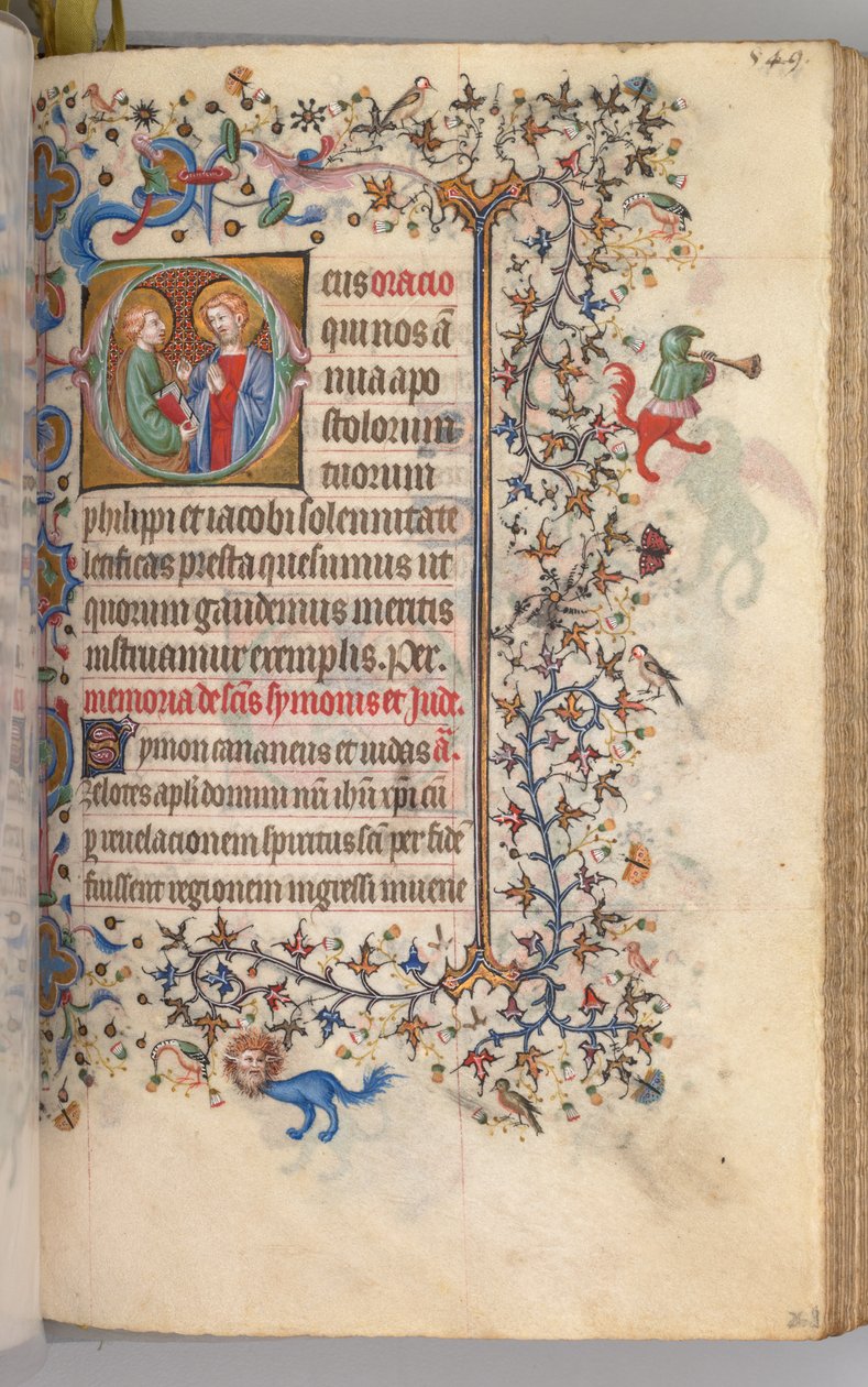 Timer for Karl den adelige, konge av Navarra 1361-1425, fol. 269r, SS. Philip og James, ca. 1405. av Master of the Brussels Initials and Associates
