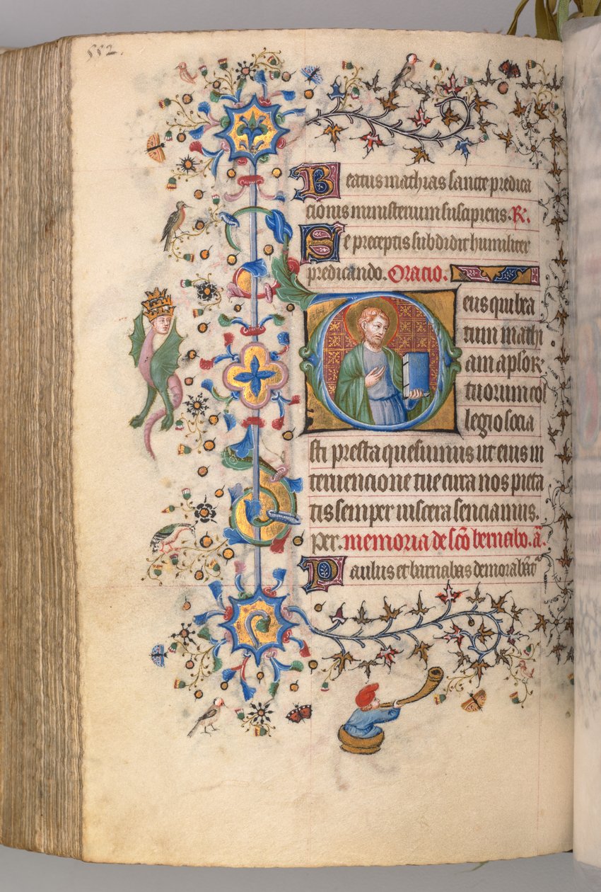 Timer for Karl den adelige, konge av Navarra 1361-1425, , fol. 270v, St. Mathias, ca. 1405. av Master of the Brussels Initials and Associates