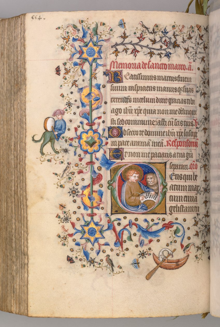 Timer for Karl den adelige, konge av Navarra 1361-1425, , fol. 271v, St. Mark, ca. 1405. av Master of the Brussels Initials and Associates
