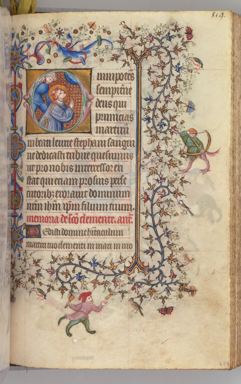 Timer for Karl den adelige, konge av Navarra 1361-1425, , fol. 274r, St. Stephen, ca. 1405. av Master of the Brussels Initials and Associates