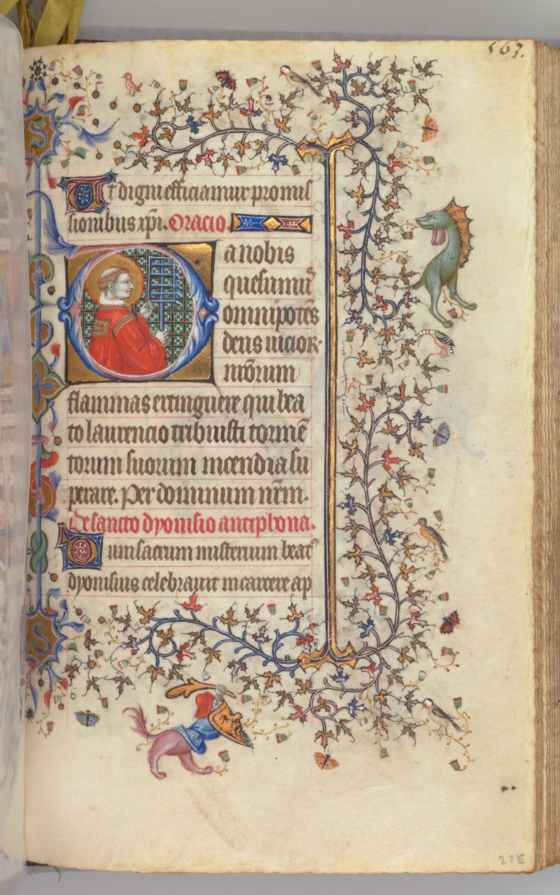 Timer for Karl den adelige, konge av Navarra 1361-1425, fol. 276r, St. Lawrence, ca. 1405. av Master of the Brussels Initials and Associates