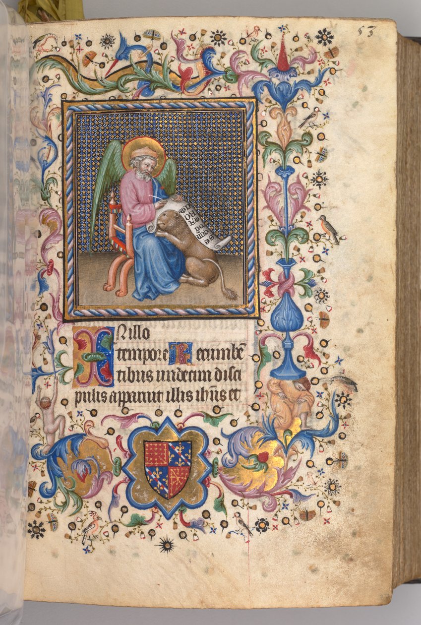 Timer for Karl den adelige, konge av Navarra 1361-1425: fol. 27r, St. Mark, ca. 1405. av Master of the Brussels Initials and Associates