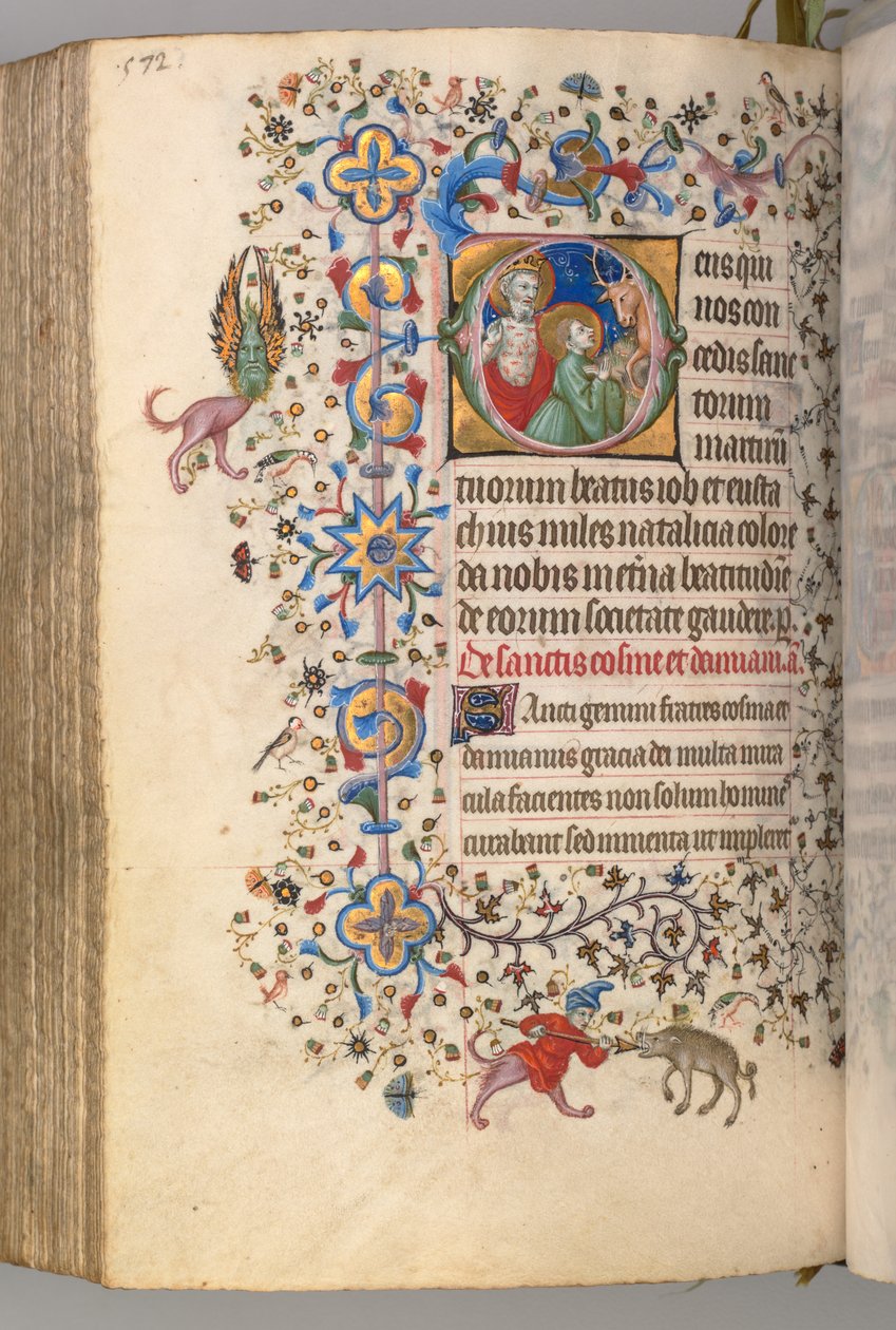 Timer for Karl den adelige, konge av Navarra 1361-1425, fol. 280v, SS. Job og Eustace, ca. 1405. av Master of the Brussels Initials and Associates