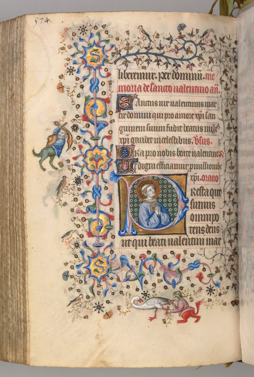 Timer for Karl den adelige, konge av Navarra 1361-1425, fol. 281v, St. Valentine, ca. 1405. av Master of the Brussels Initials and Associates