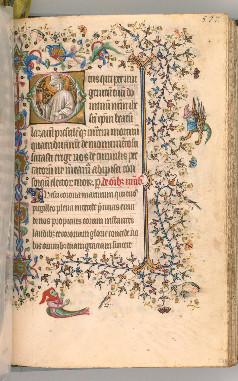 Timer for Karl den adelige, konge av Navarra 1361-1425, fol. 283r, St. Lasarus, ca. 1405. av Master of the Brussels Initials and Associates