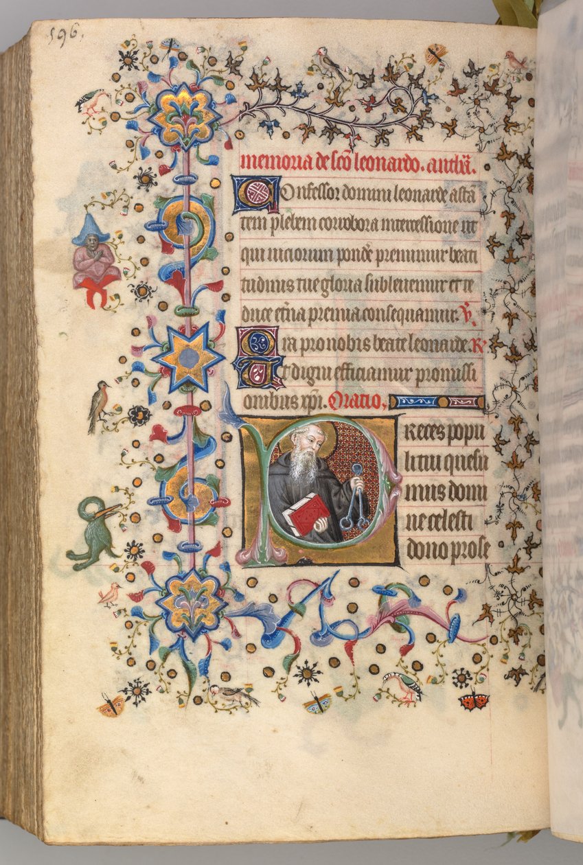 Timer for Karl den adelige, konge av Navarra 1361-1425, fol. 292v, St. Leonard, ca. 1405. av Master of the Brussels Initials and Associates