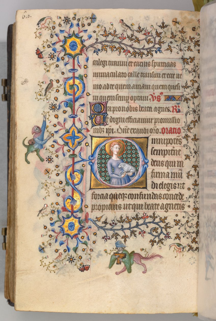 Timer for Karl den adelige, konge av Navarra 1361-1425, fol. 299v, St. Agnes, ca. 1405. av Master of the Brussels Initials and Associates
