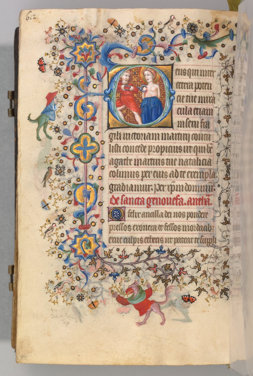 Timer for Karl den adelige, konge av Navarra 1361-1425, fol. 300v, St. Agatha, ca. 1405. av Master of the Brussels Initials and Associates