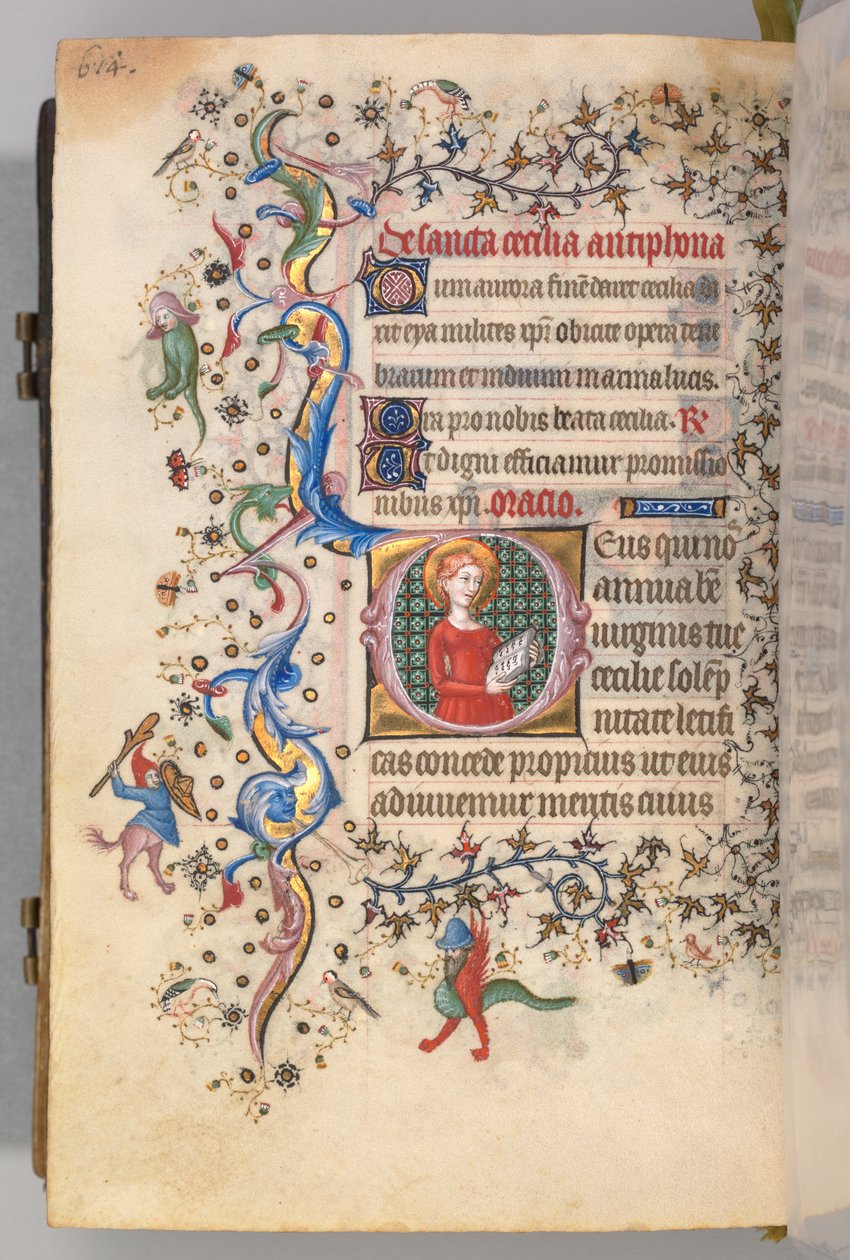Timer for Karl den adelige, konge av Navarra 1361-1425, fol. 301v, St. Cecilia, ca. 1405. av Master of the Brussels Initials and Associates