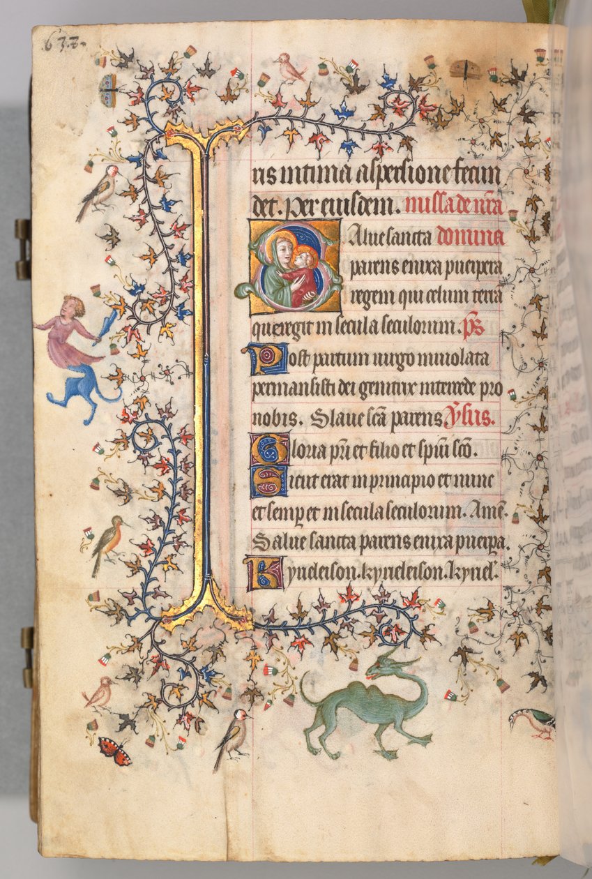 Timer for Karl den adelige, konge av Navarra 1361-1425, fol. 313v, Jomfru og barn, ca. 1405. av Master of the Brussels Initials and Associates