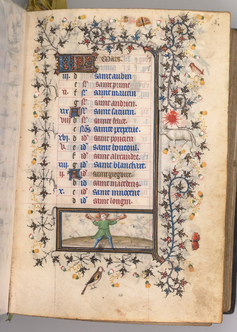 Timer for Karl den adelige, konge av Navarra 1361-1425: fol. 3r, mars, ca. 1405. av Master of the Brussels Initials and Associates