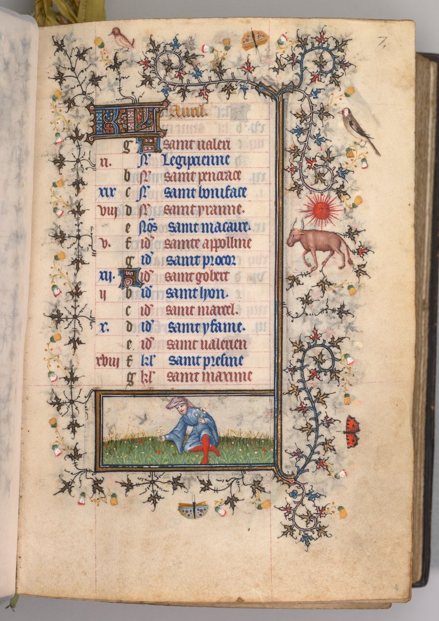 Timer for Karl den adelige, konge av Navarra 1361-1425: fol. 4r, april, ca. 1405. av Master of the Brussels Initials and Associates