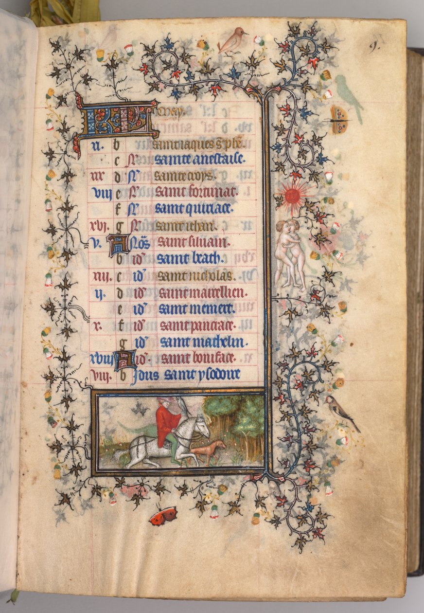 Timer for Karl den adelige, konge av Navarra 1361-1425: fol. 5r, mai, ca. 1405. av Master of the Brussels Initials and Associates