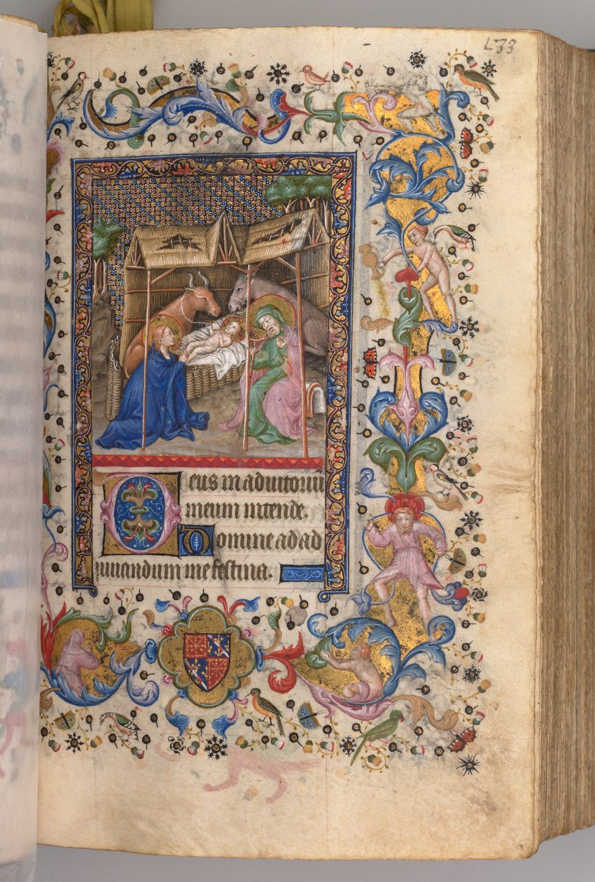 Timer for Karl den adelige, konge av Navarra 1361-1425: fol. 67r, Nativity Prime, ca. 1405. av Master of the Brussels Initials and Associates