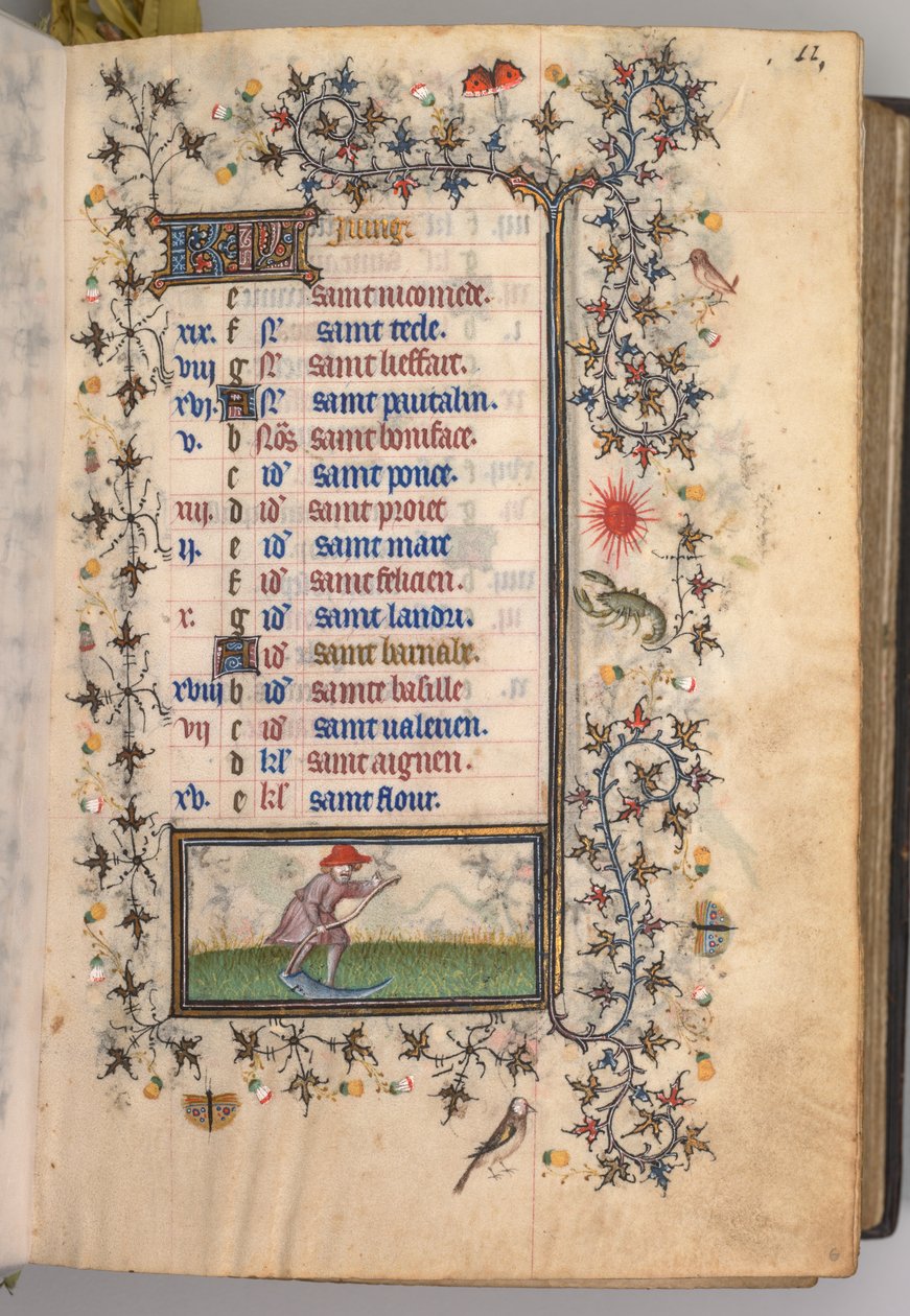 Timer for Karl den adelige, konge av Navarra 1361-1425: fol. 6r, juni, ca. 1405. av Master of the Brussels Initials and Associates
