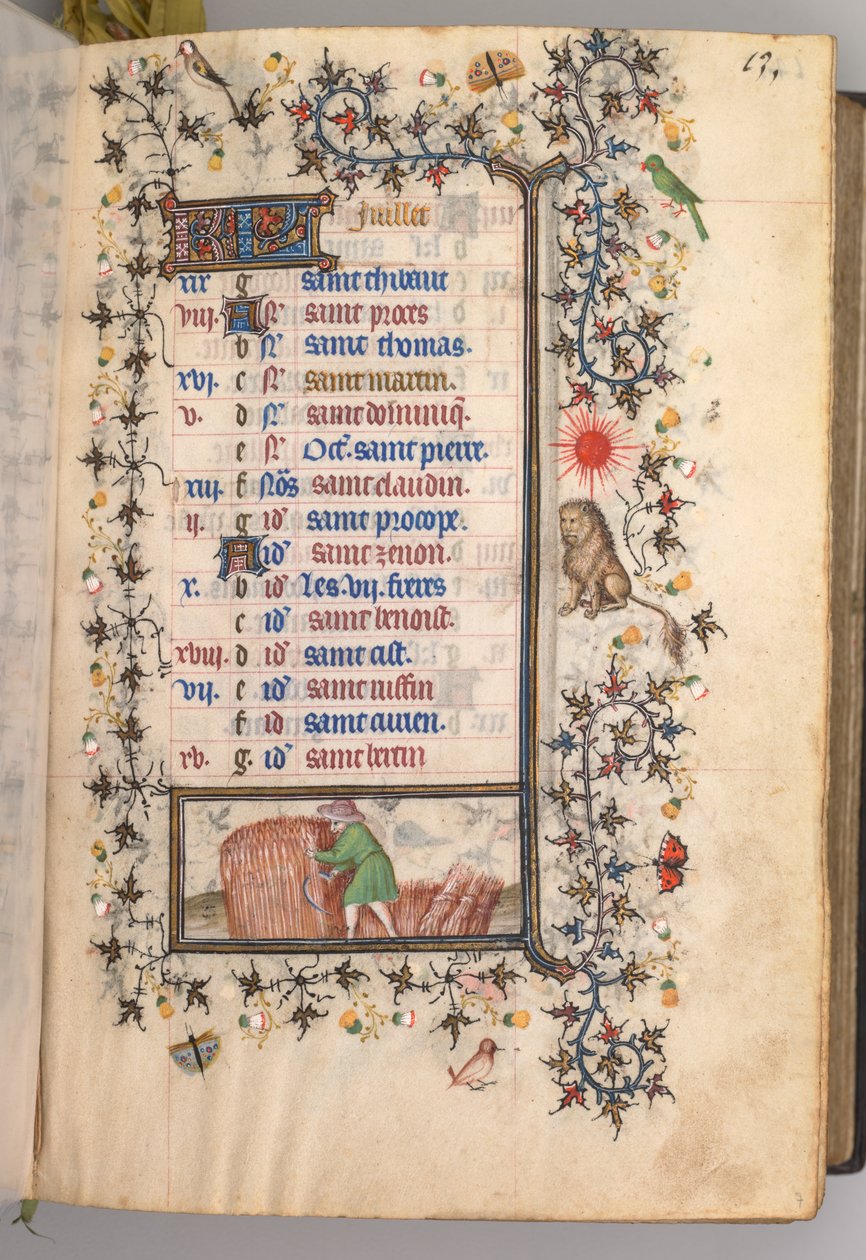 Timer for Karl den adelige, konge av Navarra 1361-1425: fol. 7r, juli, ca. 1405. av Master of the Brussels Initials and Associates