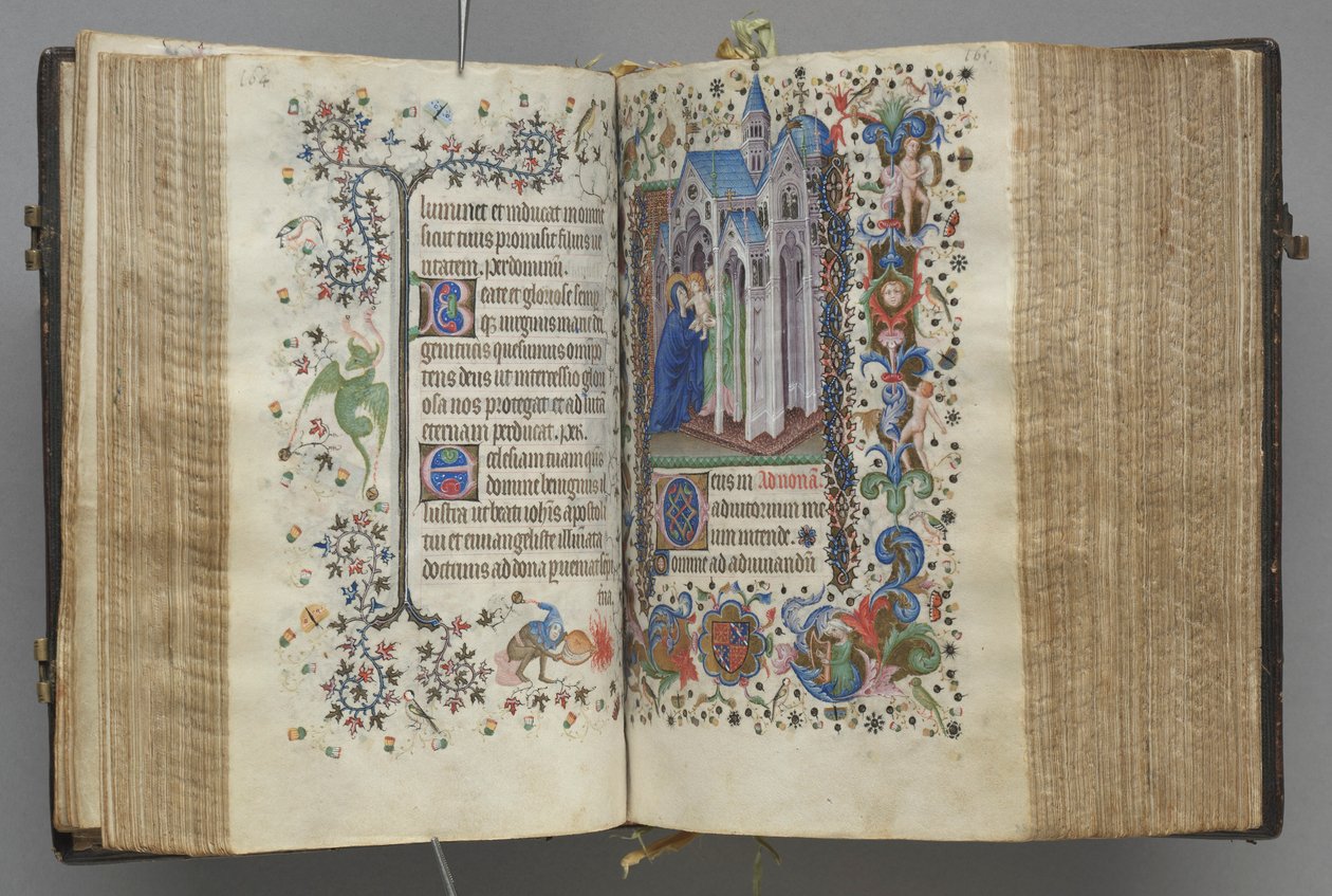 Timer for Karl den adelige, konge av Navarra 1361-1425: fol. 82v, tekst, ca. 1405. av Master of the Brussels Initials and Associates