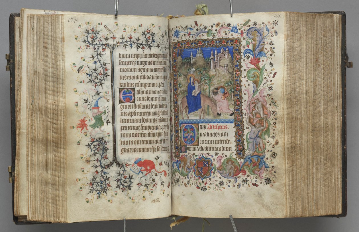 Timer for Karl den adelige, konge av Navarra 1361-1425: fol. 87v, tekst, ca. 1405. av Master of the Brussels Initials and Associates