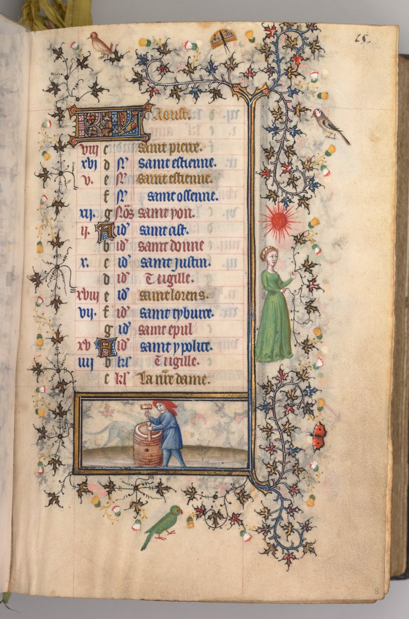 Timer for Karl den adelige, konge av Navarra 1361-1425: fol. 8r, august, ca. 1405. av Master of the Brussels Initials and Associates