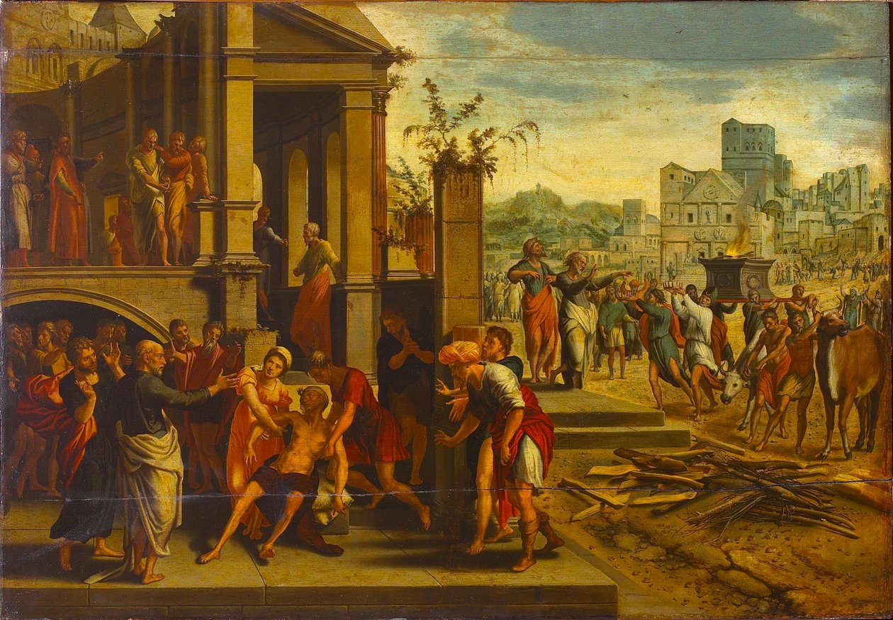 De hellige Paulus og Barnabas i Lystra, første halvdel av 1500-tallet. av Master of the Budapest Saints Paul