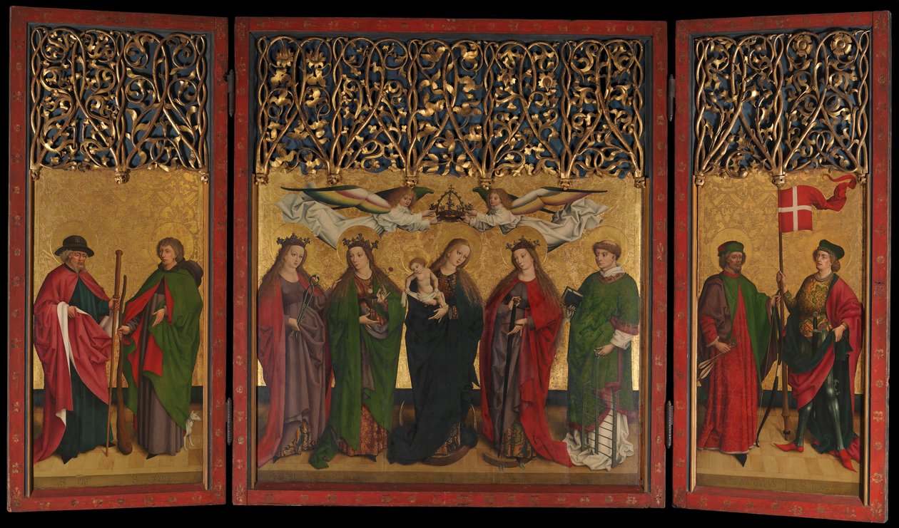 Burg Weiler Alter Triptych Altertavle med jomfruen og barnet og de hellige, ca. 1470. av Master of the Burg Weiler Altar