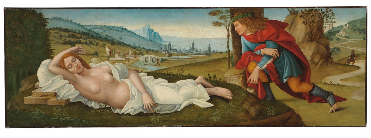 Cymon og Iphigenia (tempera på panel) av Master of the Campana Cassoni