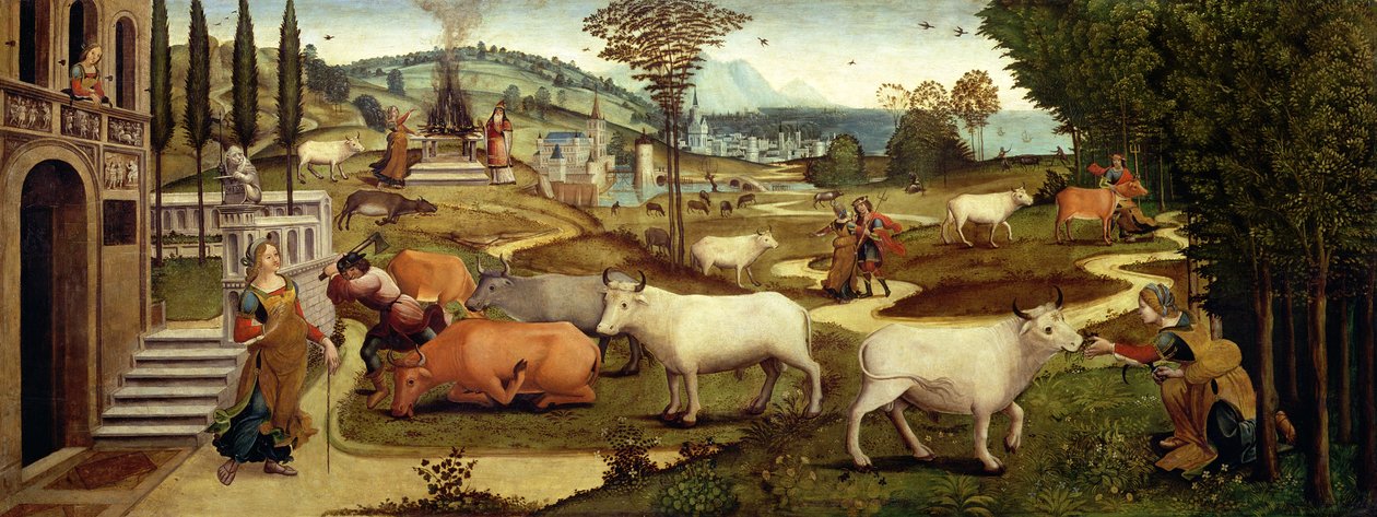 The Passions of Pasiphae, kone til kong Minos av Kreta, fra The Story of Theseus (olje på panel) av Master of the Campana Cassoni