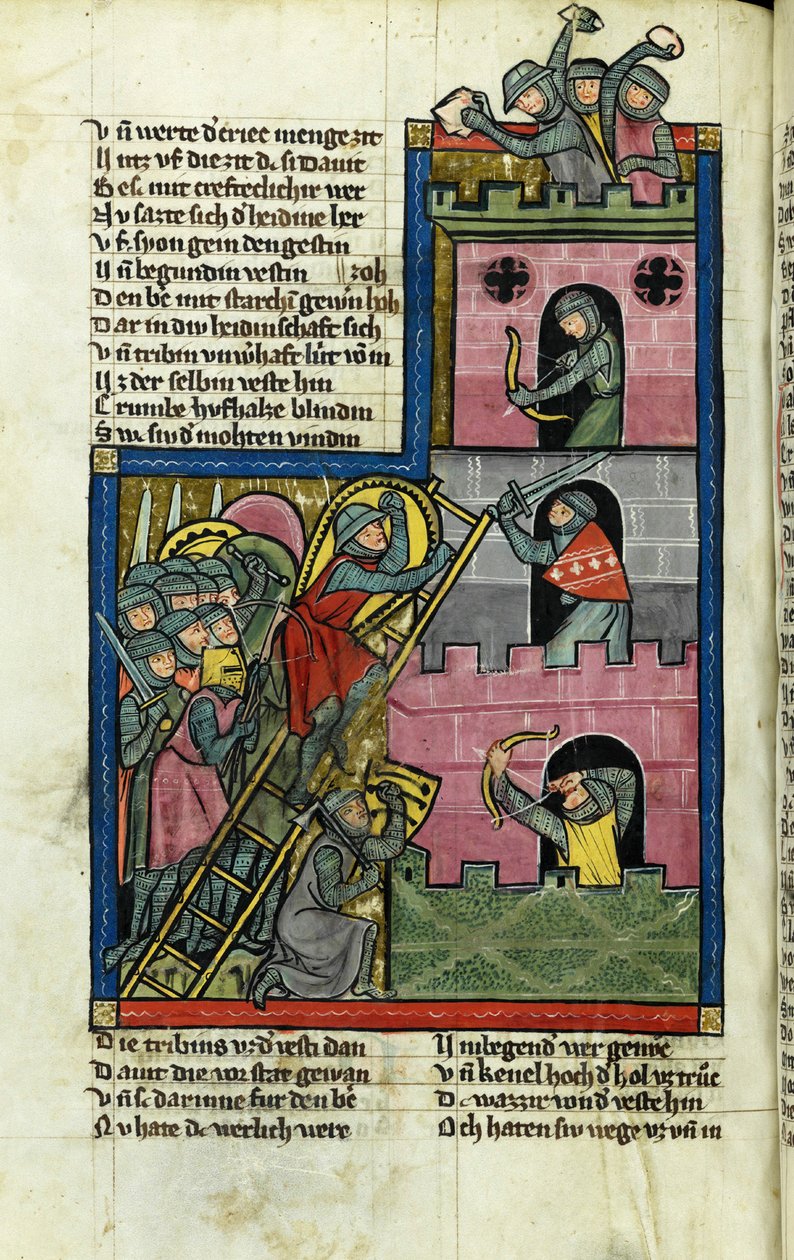 Å ta et slott i Jerusalem Fra verdenskrøniken Weltchronik av Rudolf von Ems av Master of the Chronicle of the