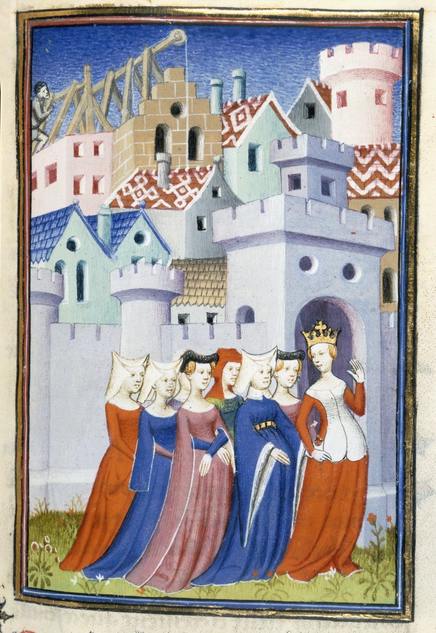 Harley 4431, f.323 Justice enters the City of Ladies, fra 
