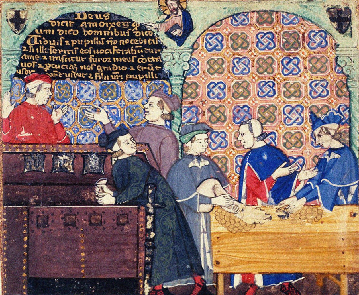 Gjærlighet. En miniatyr med scener av bankvirksomhet av Master of the Cocharelli Codex