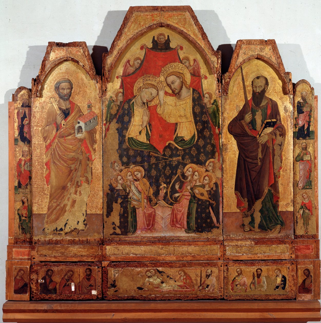Triptyk om kroningen av jomfruen med de hellige Peter og Paul Maleri av mesteren til Polittico di Corleone av Master of the Corleone Polyptic