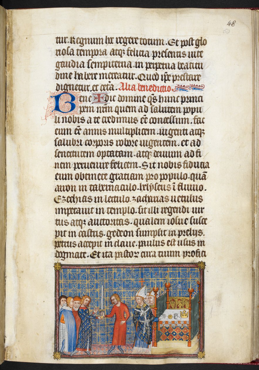 Cotton Tiberius B. VIII f.50r Kongen sender sverdet til Seneschal (hertugen av Anjou), fra 