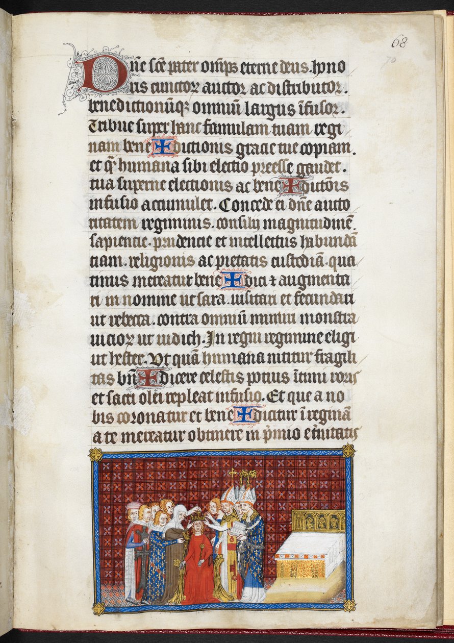 Cotton Tiberius B. VIII f.70r Baroner som opprettholder dronningens krone, fra 