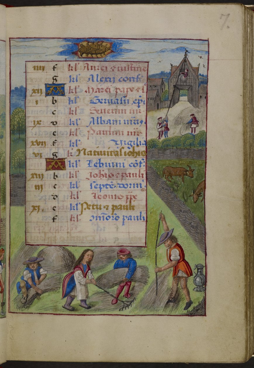 Legg til MS 18852 f.7r Kalenderside for juni. Øverst, Krepsen, fra 