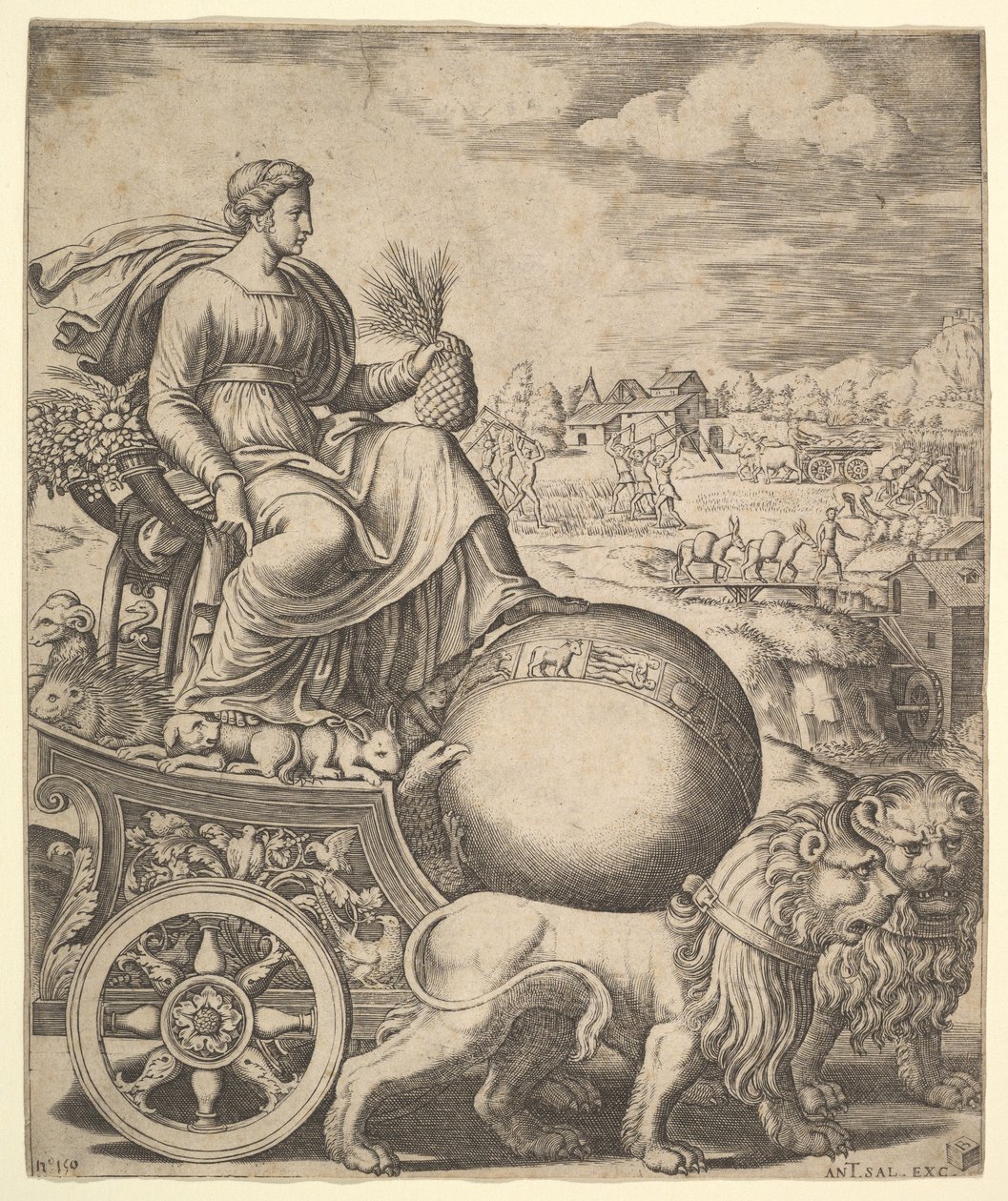 Cybele i sin vogn trukket av to løver, 1530-60. av Master of the Die