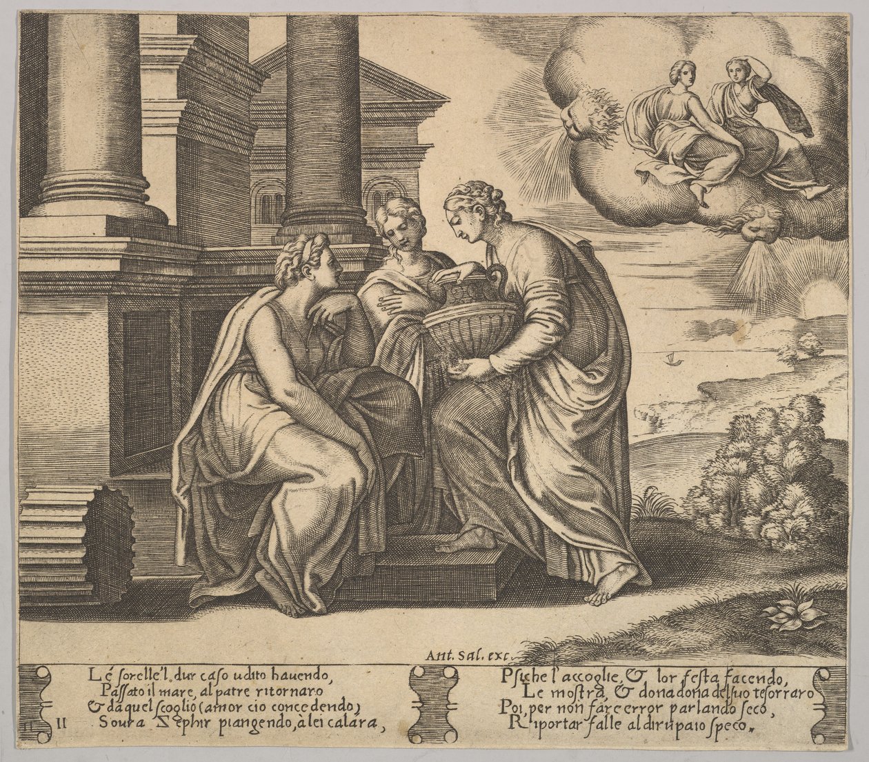 Plate 11: Psyche gir gaver til søstrene sine, fra 